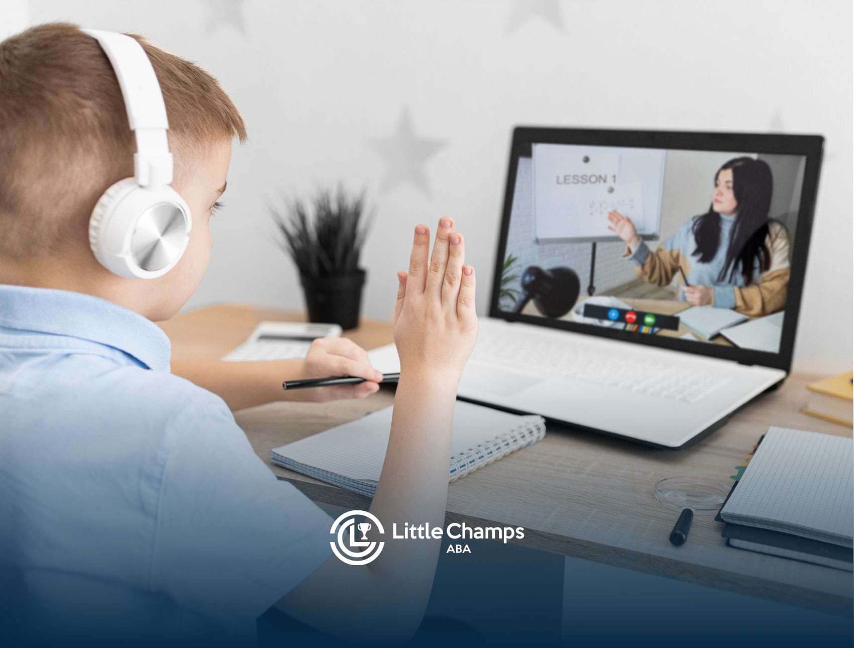 A kid talking to his therapist during telehealth ABA therapy